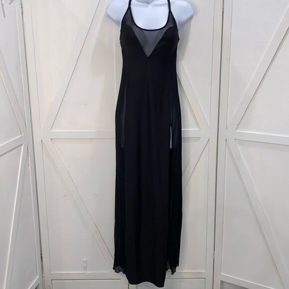 Dreamgirl Black Sheer Side Panel With High Slit Maxi Dress Size Small - Picture 6 of 14